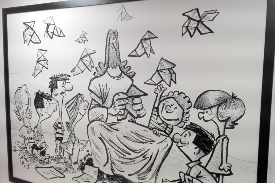 Dibujo de Idígoras y Pachi realizado durante el pregón de la Semana Santa 2016 y que adorna los estudios de la Cadena COPE