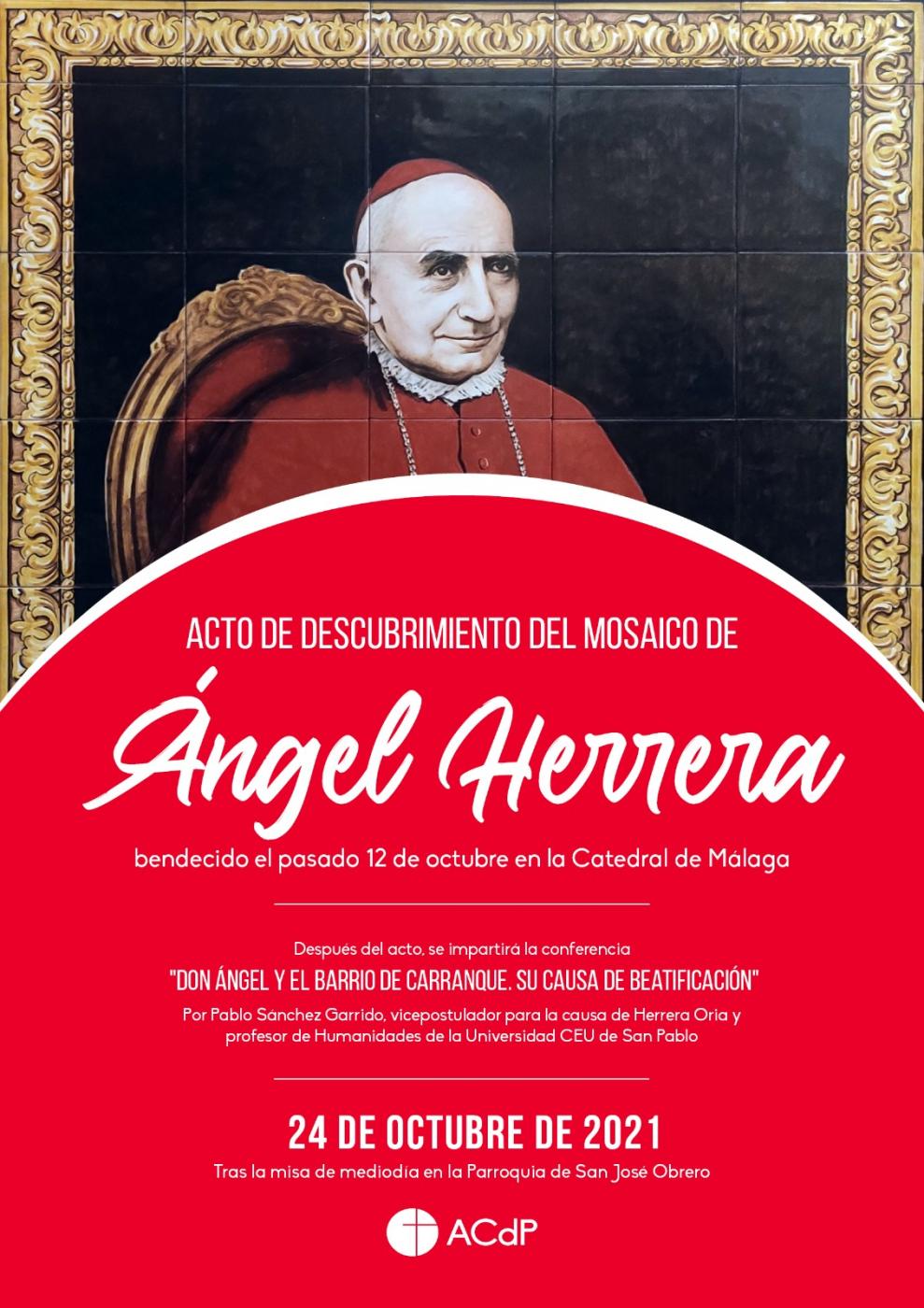 Cartel anunciador del acto de descubrimiento del mosaico de D. Ángel Herrera Oria