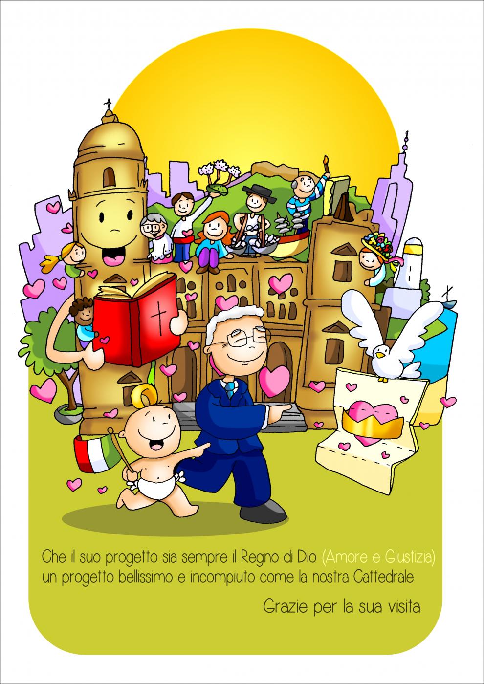 Ilustración de Patxi Velasco Fano dedicada a la visita del presidente italiano a la Catedral