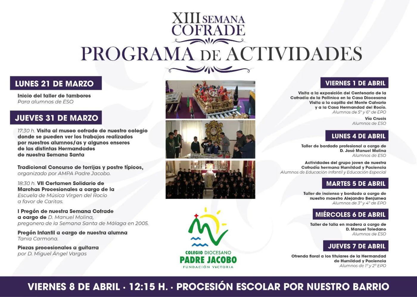 Programa de la XIII Semana Cofrade del colegio diocesano Padre Jacobo