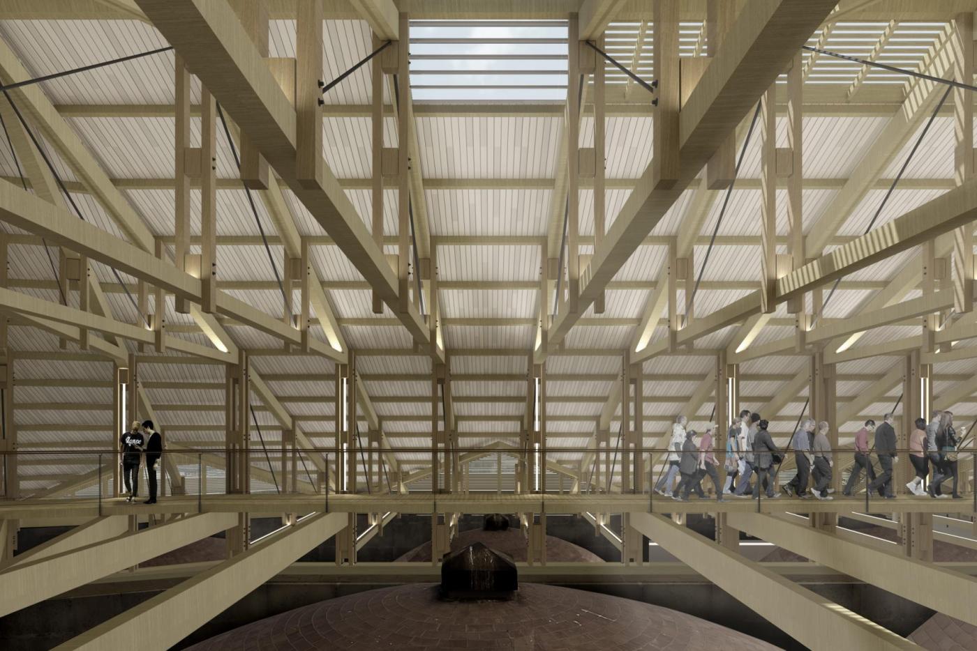 El espacio entre las cubiertas y el tejado proyectado se iluminará de las ventanas bajas que ya proyectó Ventura Rodríguez y a través de un lucernario que remata la nave central